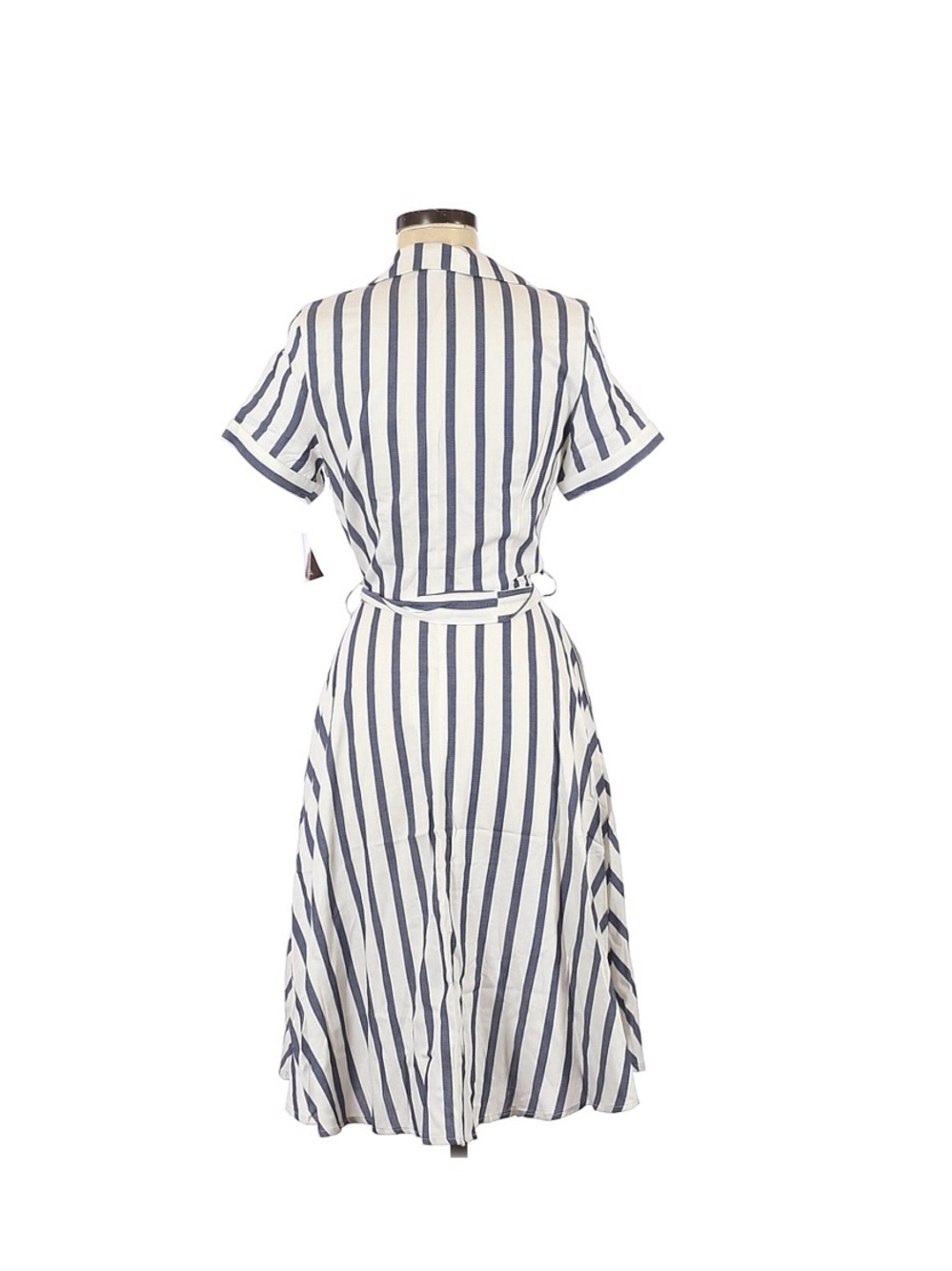 NWT Ixia Striped Wrap Midi Dress in White and Blue with Tie Waist - Picture 2 of 9